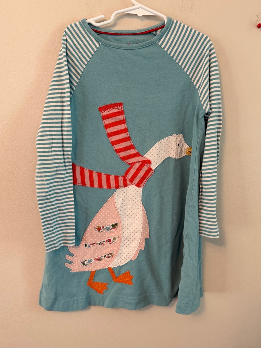 Mini Boden Blue Goose Appliqué Long Sleeve Dress